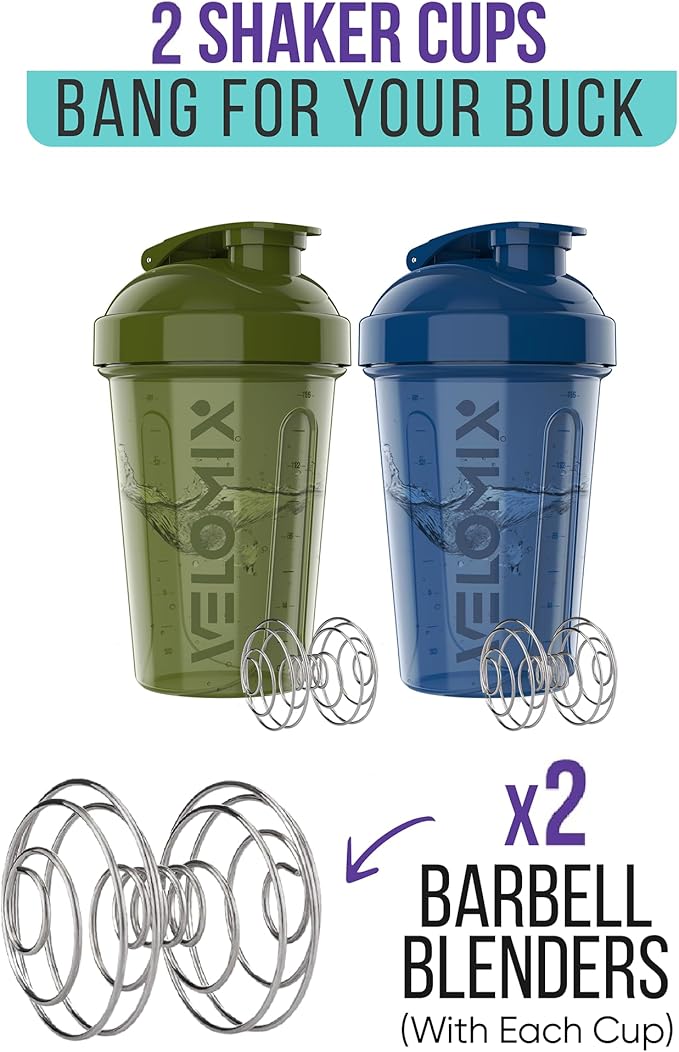 '-2 Pack- 20 oz Protein Shaker Bottles for Protein Mixes - 2x Wire Whisk | Leak Proof Shaker Cups for Protein Shakes and Pre Workout | Protein Shaker Bottle Pack