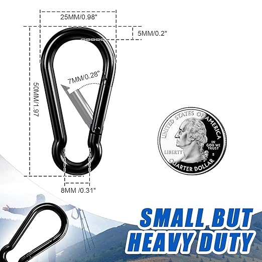 KINLINK 10 Pack Black Carabiner Clip, 1.97 inch Heavy Duty Spring Snap Hook, Small Caribeener Clips for Outdoor Camping, Swing Set, Hammock, Hiking Travel, Fishing, Quick Link Keychain