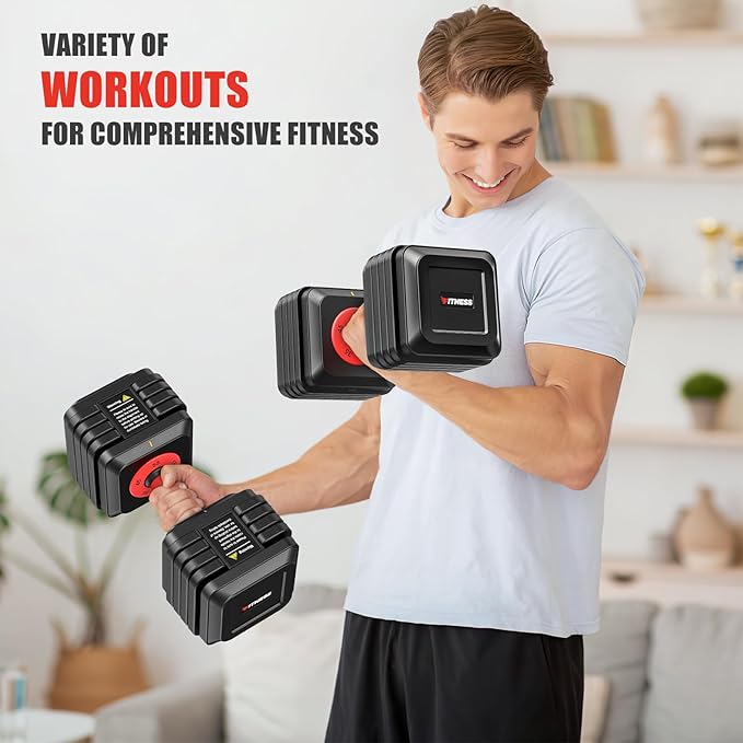 XDDIAS Adjustable Dumbbell Set of 2, 25/55/80LB Dumbbell Set-1Sec Adjustable Weights-5/10 in 1 Free Weights Dumbbells Set with Effortless Tray/No-Slip Handle-Compact Size for Women/Men at Home Gym