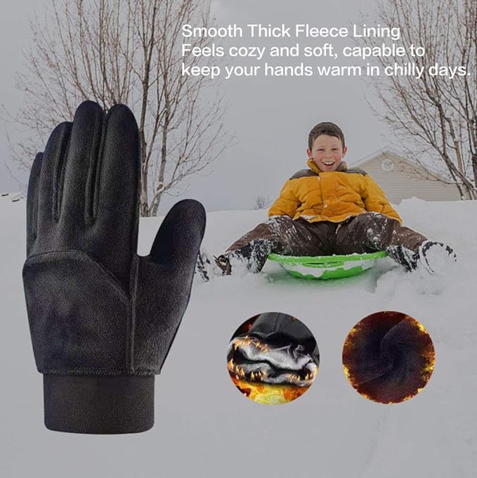 Kids Winter Gloves Back Water Repellent Touchscreen Warm Fleece Anti-slip for Boys Girls Teen 3-15 Years