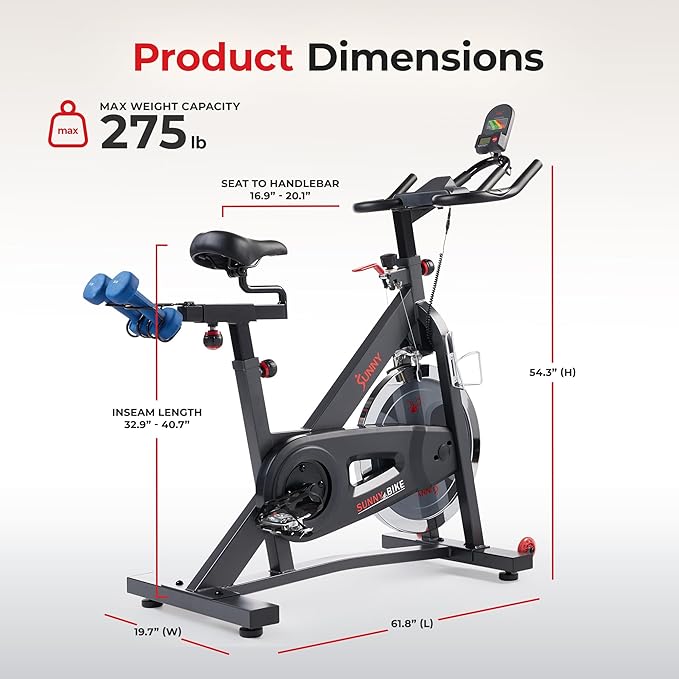 Sunny Health & Fitness Smart Pro Indoor Cycling Exercise Bike, Felt Resistance and Belt Drive, Free SunnyFit App Connection - SF-B901SMART