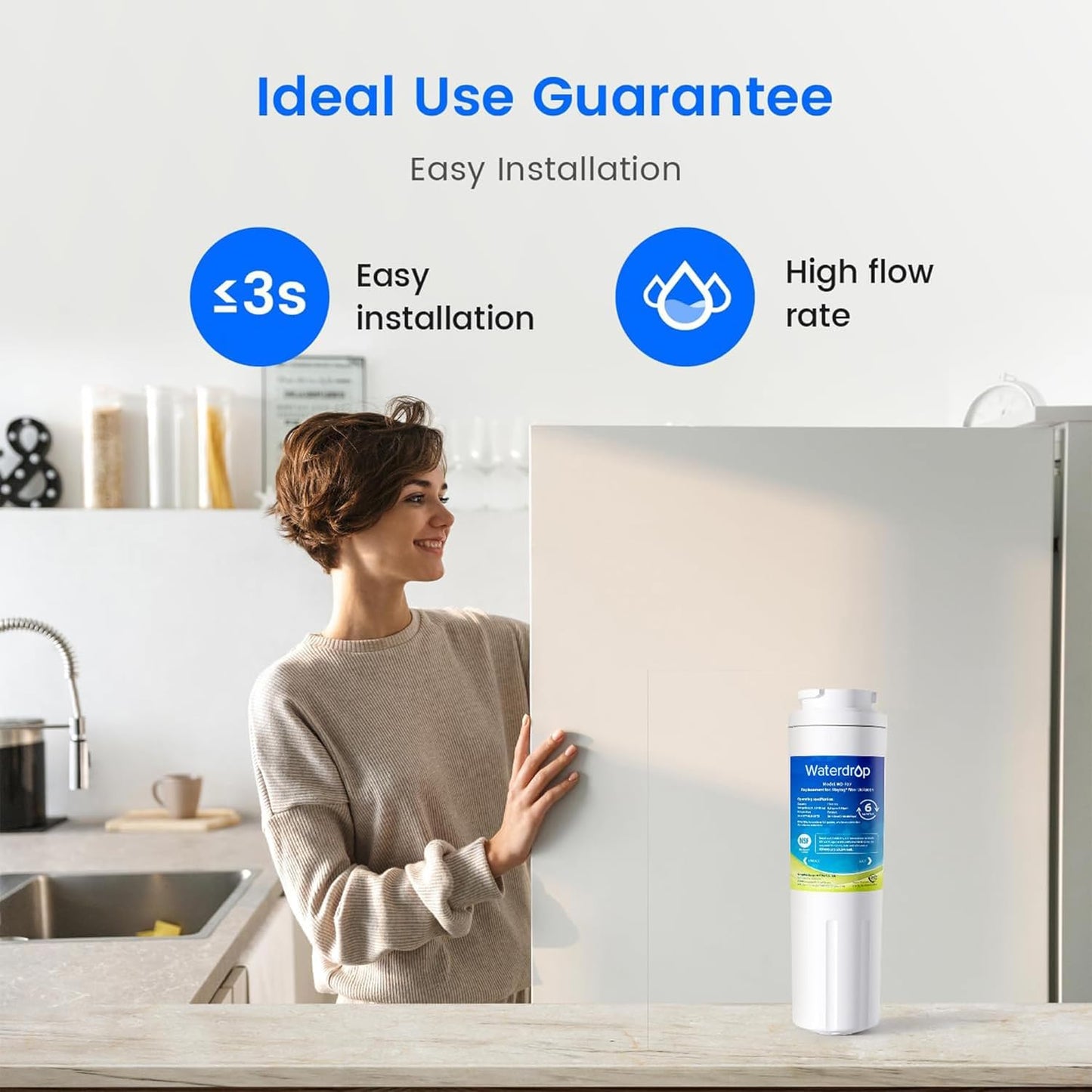 Waterdrop EDR4RXD1 Replacement for EveryDrop® Filter 4, Whirlpool® UKF8001, 4396395, Maytag® UKF8001AXX-200, UKF8001AXX-750, WD-F07, Refrigerator Water Filter, 6 Filters (Package May Vary)