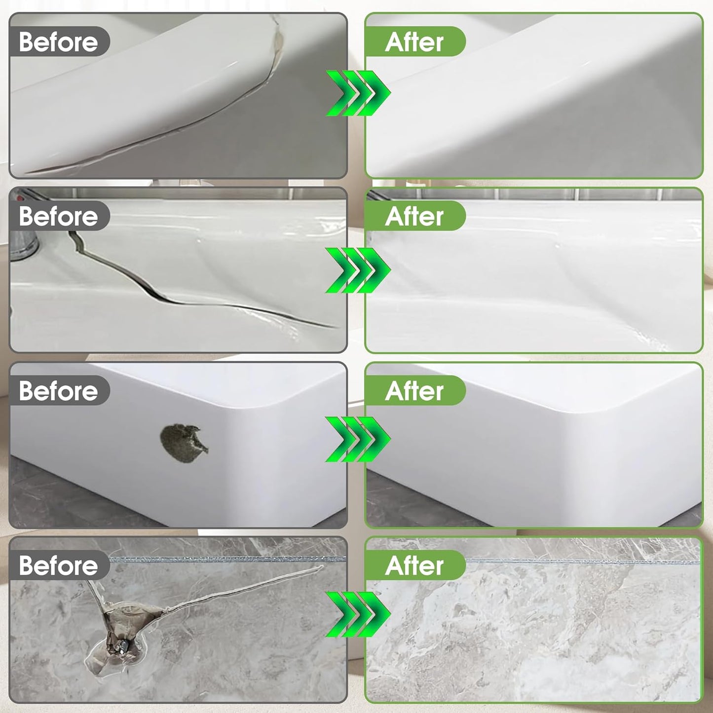 Fiberglass Tub Repair Kit (Color Match), Porcelain Sink and Bathtub Repair Kit for Chips, Cracks, Holes, Rust, Scratches on Toilet, Shower Tile, Enamel, Acrylic, Ceramic, Quartz, Marble
