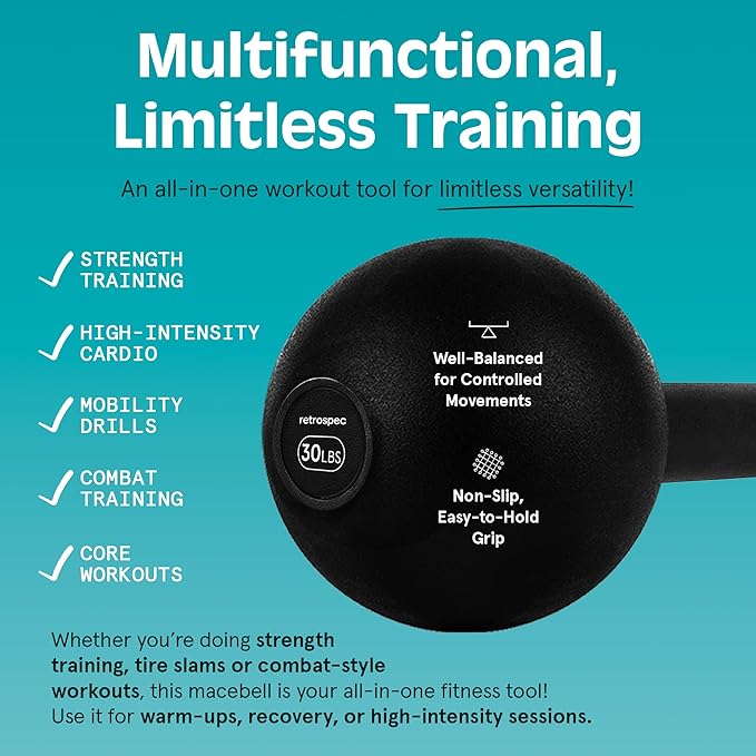 Retrospec Revolve Steel Macebell for Strength Training, Rehabilitation, Stretching, Conditioning and Rotational Training - 5, 7, 10, 15, 20, 30lb Options for Women & Men