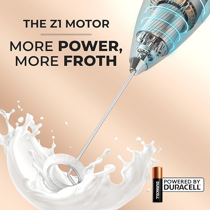 Zulay Powerful Milk Frother (4 Duracell Batteries Included) - Handheld Milk Frother Wand Drink Mixer for Coffee - Powerful Milk Foamer for Cappuccino, Frappe, Matcha & Coffee Creamer - Quartz