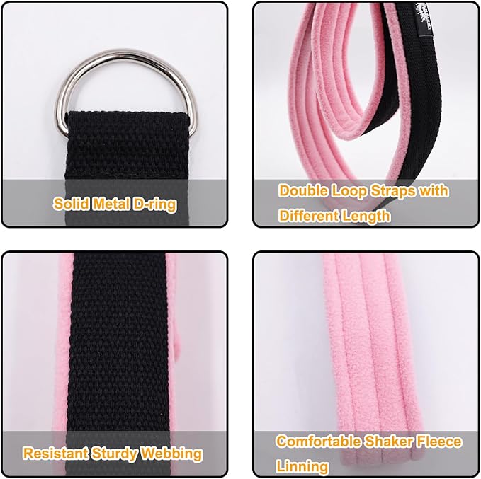 1 Pair Enhanced Pilates Double Loop Straps for Reformer, Thickened D-Ring Handle Straps, Yoga Exercise Accessories in 2 Lengths and Multicolor for Home Gym Workout