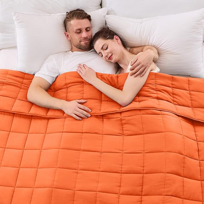 King Size Weighted Blanket for Adults (30 lbs, 80β x 87β, Orang) Cooling Heavy Blanket for Sleeping Perfect for 290-310 lbs, Breathable Blanket for Adults & Couple All Season, Machine Washable