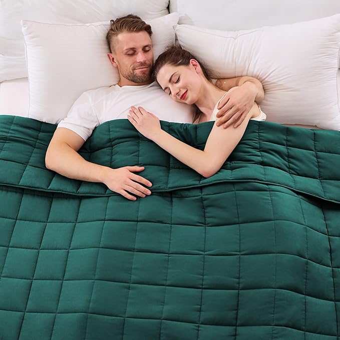 King Size Weighted Blanket for Adults (20 lbs, 80β x 87β, Dark Green) Cooling Heavy Blanket for Sleeping Perfect for 190-210 lbs, Breathable Blanket for Adults & Couple All Season, Machine Washable