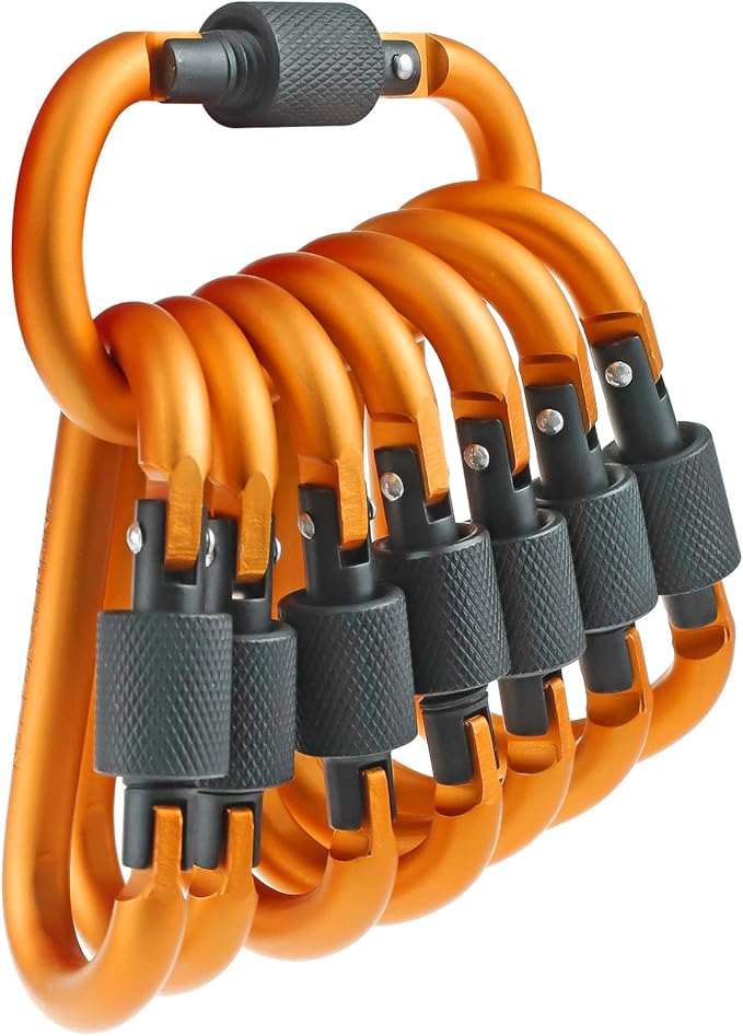 10 Pack Aluminum D Ring Key Rings Hiking Clips Locking Carabiner for Hiking Camping Fishing and Outdoor Use,Clips with Screw Gate Multicolored