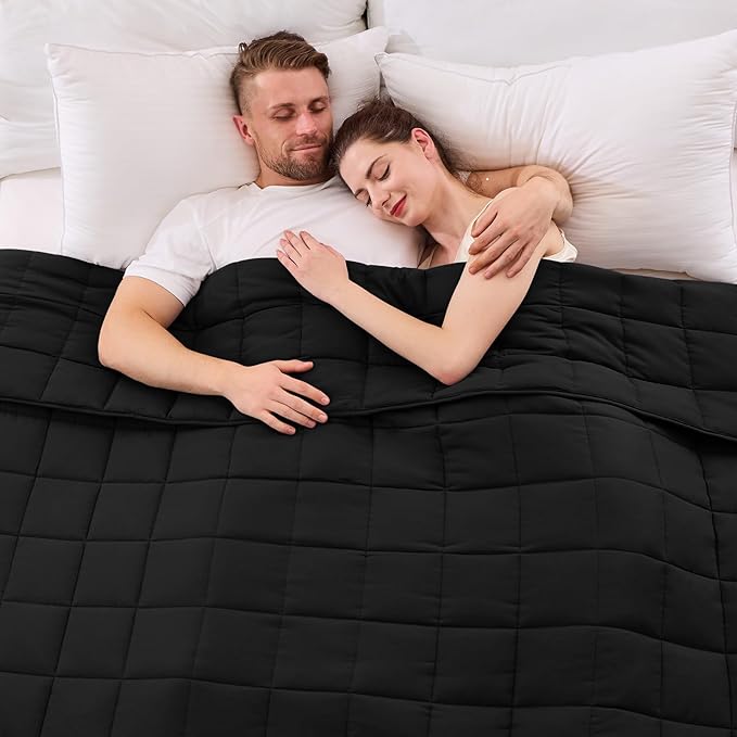 King Size Weighted Blanket for Adults (25 lbs, 80β x 87β, Black) Cooling Heavy Blanket for Sleeping Perfect for 240-260 lbs, Breathable Blanket for Adults & Couple All Season, Machine Washable