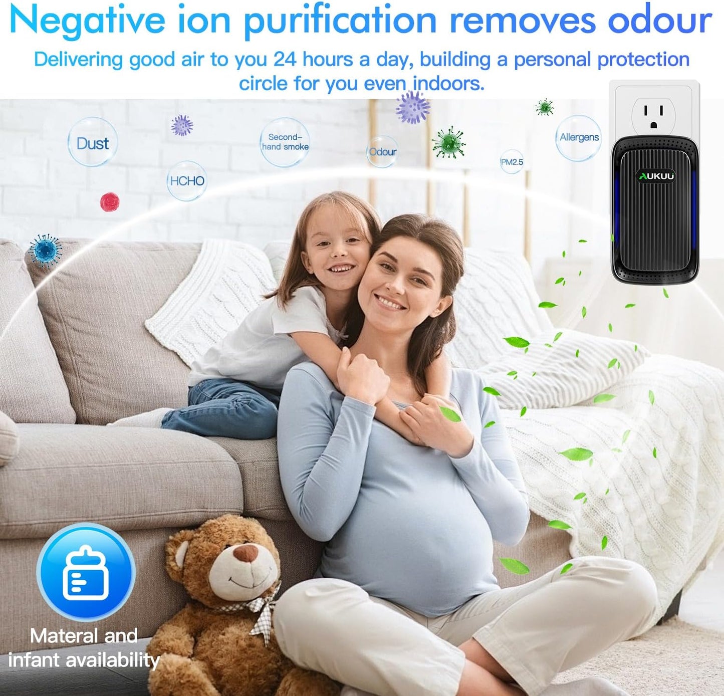 Air Ionizers (4 Pack)- Plug In Negative Ion Air Purifiers - Quiet Air Freshener for Home, Bedroom, Office, Basement - Portable Air Purifier Odor, Smoke, Dust, Pet Smell - Mini Air Cleaner Black