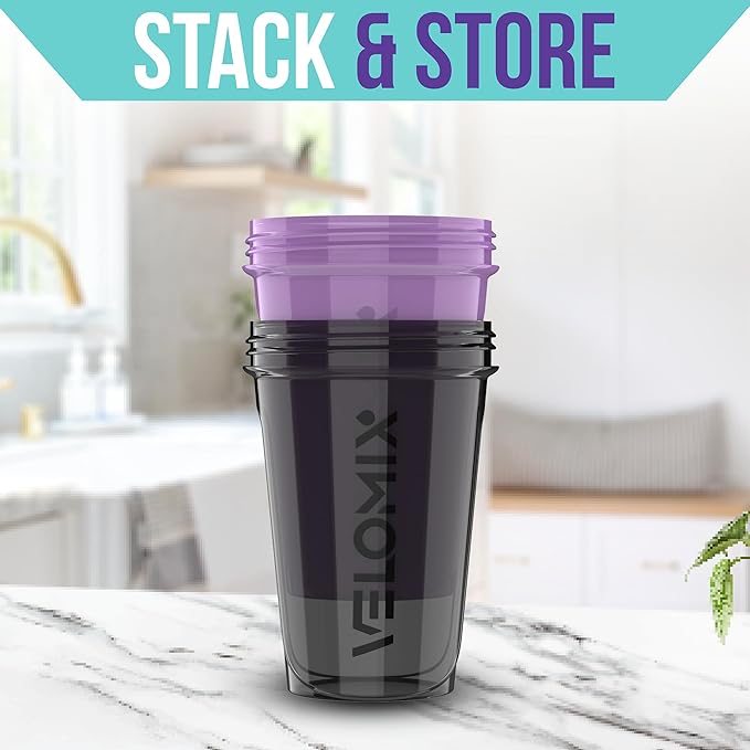 '-2 Pack- 20 oz Protein Shaker Bottles for Protein Mixes - 2x Wire Whisk | Leak Proof Shaker Cups for Protein Shakes and Pre Workout | Protein Shaker Bottle Pack (Purple&Black)