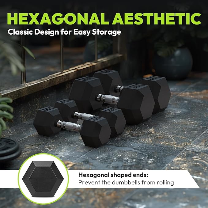 Hex Dumbbell Set, 45-400 lb Set Rubber Encased Exercise & Fitness Dumbbells, Weights Dumbbells Set, Hand Weight for Strength Training
