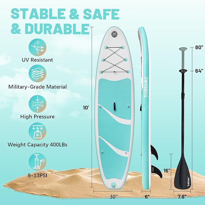 10' Inflatable Stand Up Paddle Board, Ultra-Light Wide Yoga Board for All Skill Levels with Premium SUP Paddleboard Accessories, 84L Waterproof Bag, Non-Slip Comfort Deck for Youth & Adults