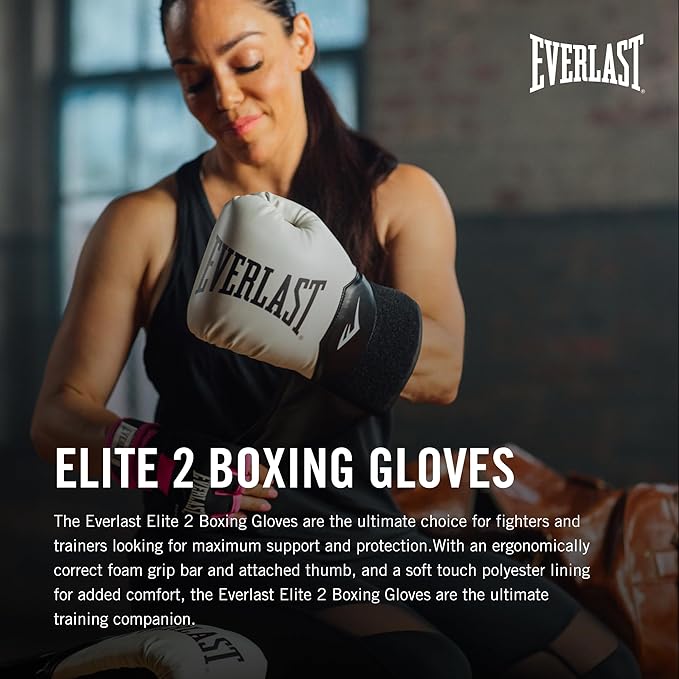 Everlast Elite 2 Boxing Gloves, Pro Training Gloves for Men and Women, Secure Fit Hook and Loop Closure & Ventilation, Heavy Bag & Speedbag Training.