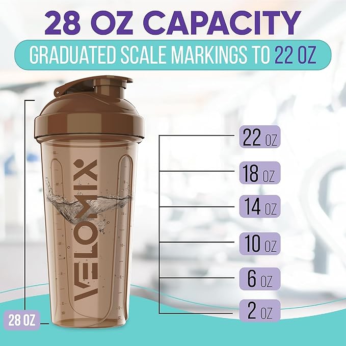 '-4 PACK- 28 oz Protein Shaker Bottle for Protein Mixes - 4x Wire Whisk | Leak Proof Shaker Cups for Protein Shakes | Protein Shaker Bottle Pack | Protein Shake Cup (Brown)