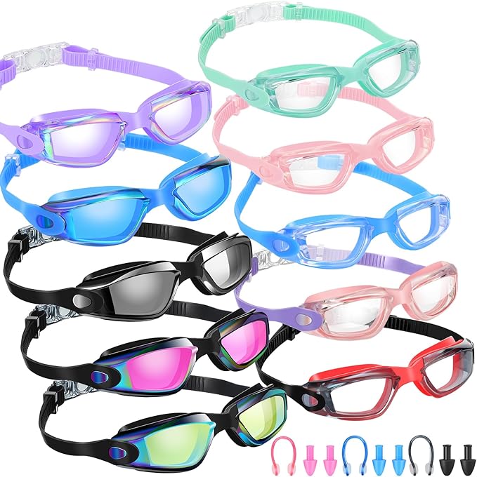 Konohan 10 Pack Swim Goggles Bulk for Kids adult Pool Goggles Anti Fog Silicone No Leak Swimming Glasses for Men Women Youth