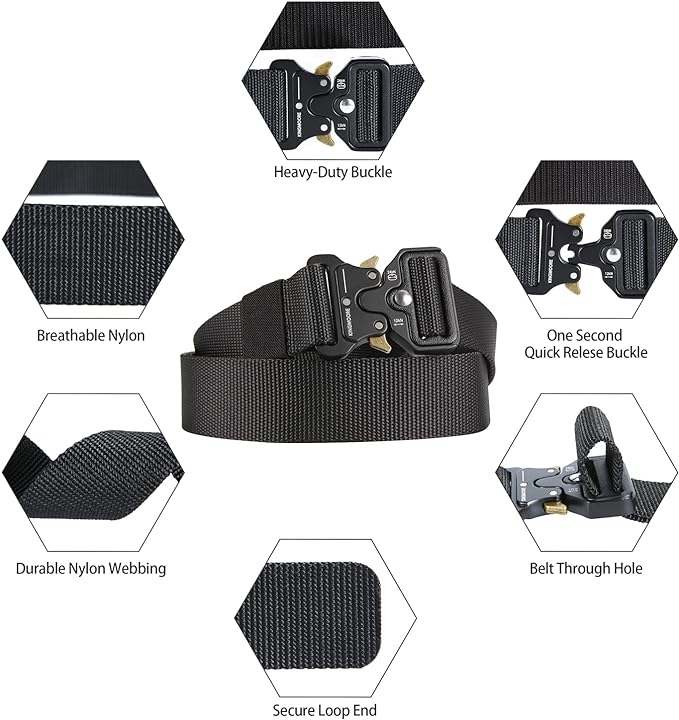 KingMoore Men's Tactical Belt Heavy Duty Webbing Belt Adjustable Military Style Nylon Belts with Metal Buckle