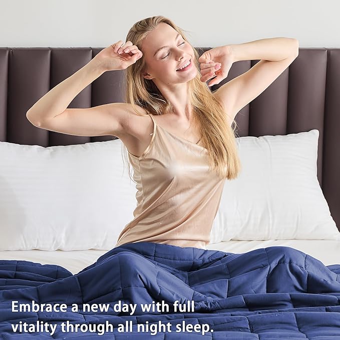 King Size Weighted Blanket for Adults (30 lbs, 80β x 87β, Navy & Blue) Cooling Heavy Blanket for Sleeping Perfect for 290-310 lbs, Breathable Blanket for Adults & Couple All Season, Machine Washable