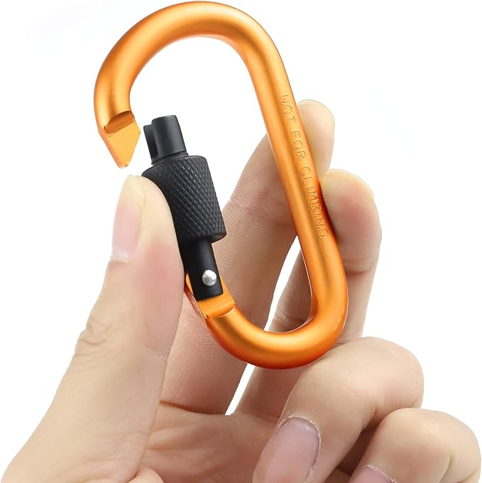 10 Pack Aluminum D Ring Key Rings Hiking Clips Locking Carabiner for Hiking Camping Fishing and Outdoor Use,Clips with Screw Gate Multicolored