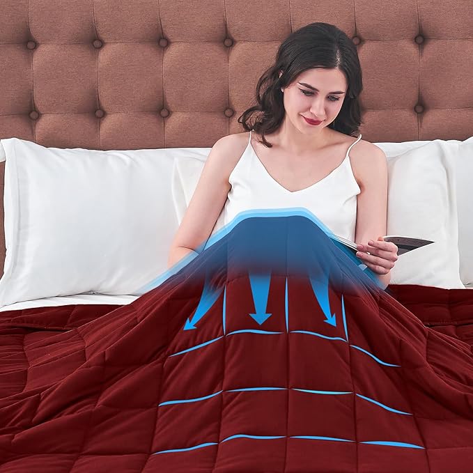 King Size Weighted Blanket for Adults (25 lbs, 80β x 87β, Red) Cooling Heavy Blanket for Sleeping Perfect for 240-260 lbs, Breathable Blanket for Adults & Couple All Season, Machine Washable
