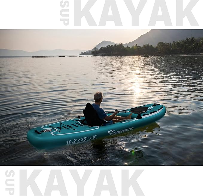 10.2'x35''x8'' Inflatable Kayak with Detachable Seat, SUP-Kayak Set Includes Hand Pump/Aluminum Oar/Backpack, Inflatable Boat for Adults/Kids | for Fishing, Touring-Green
