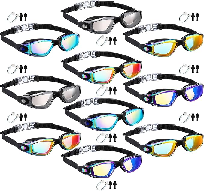 Konohan 10 Pack Swim Goggles Bulk for Kids adult Pool Goggles Anti Fog Silicone No Leak Swimming Glasses for Men Women Youth