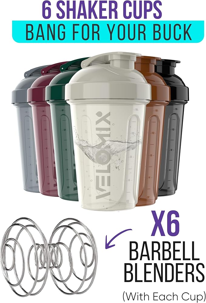 '-6 PACK- Shaker Cups for Protein Shakes 20 oz - 6x Wire Whisk | Leak Proof Protein Shaker Bottle for Protein Shakes, Shaker Bottle Pack for Pre & Post Workout, Shaker Cup (Mood Tones)