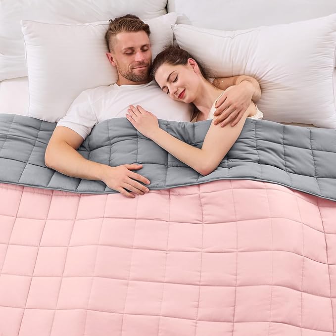 King Size Weighted Blanket for Adults (25 lbs, 80β x 87β, Pink Grey) Cooling Heavy Blanket for Sleeping Perfect for 240-260 lbs, Breathable Blanket for Adults & Couple All Season, Machine Washable