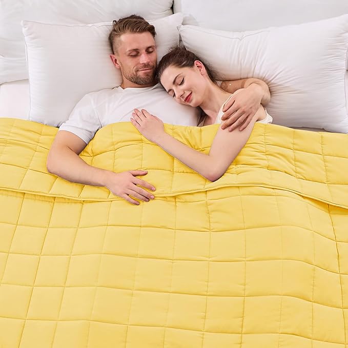King Size Weighted Blanket for Adults (20 lbs, 80β x 87β, Yellow) Cooling Heavy Blanket for Sleeping Perfect for 190-210 lbs, Breathable Blanket for Adults & Couple All Season, Machine Washable