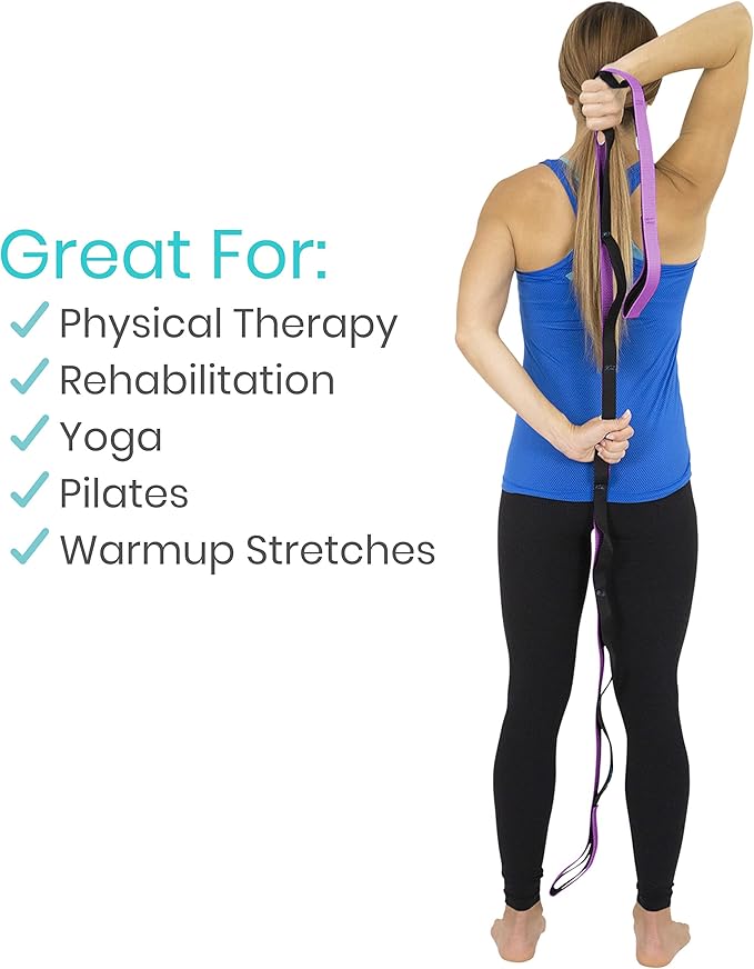 Vive Stretch Strap (75" - 10 Loops) - Leg Stretch Band to Improve Flexibility - Stretching Out Yoga Strap - Exercise and Physical Therapy Belt for Rehab, Pilates and Gymnastics with Guide Book