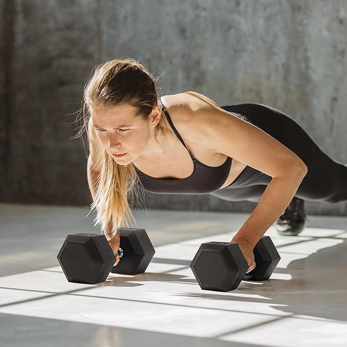 Rubber Encased Hex Dumbbell, Hand Weights with Anti-Slip Cast Iron Grip for Exercise & Fitness, Weights Dumbbells Set of 2 for Strength Training, 5-50 LBS Pair