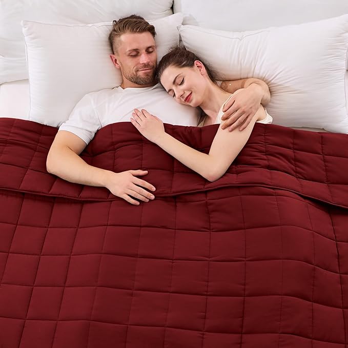 King Size Weighted Blanket for Adults (20 lbs, 80β x 87β, Red) Cooling Heavy Blanket for Sleeping Perfect for 190-210 lbs, Breathable Blanket for Adults & Couple All Season, Machine Washable