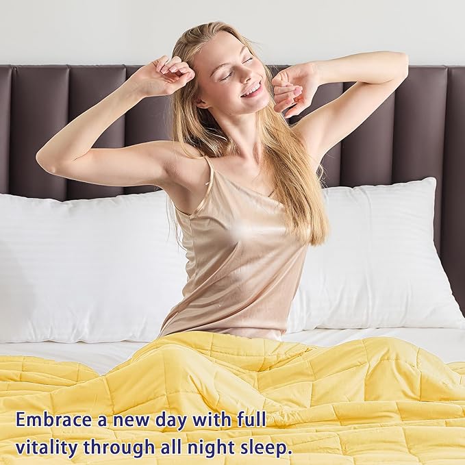 King Size Weighted Blanket for Adults (20 lbs, 80β x 87β, Yellow) Cooling Heavy Blanket for Sleeping Perfect for 190-210 lbs, Breathable Blanket for Adults & Couple All Season, Machine Washable