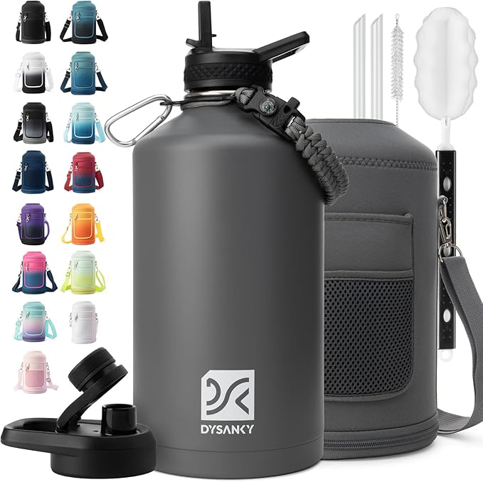 1 Gallon Water Bottle Insulated | Thickened Stainless Steel Vacuum Metal Water Jug | Portable Sports Large for Gym and Hiking with Straw, Carrier Bag, Handle Strap | BPA-Free 128 oz