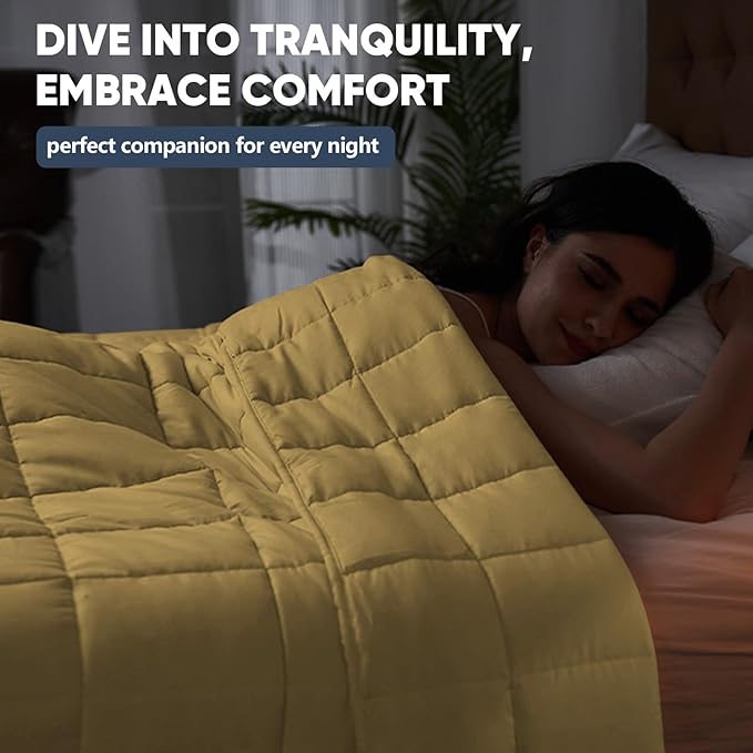King Size Weighted Blanket for Adults (20 lbs, 80β x 87β, Yellow) Cooling Heavy Blanket for Sleeping Perfect for 190-210 lbs, Breathable Blanket for Adults & Couple All Season, Machine Washable