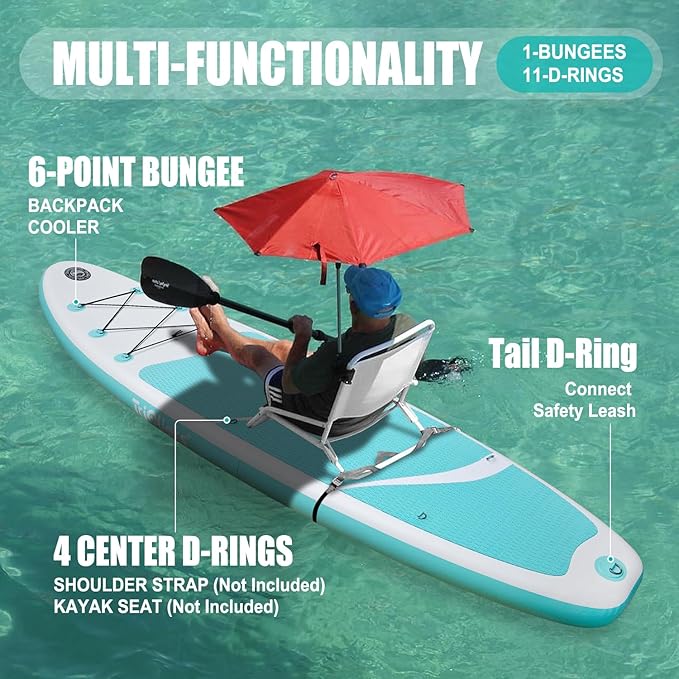 10' Inflatable Stand Up Paddle Board, Ultra-Light Wide Yoga Board for All Skill Levels with Premium SUP Paddleboard Accessories, 84L Waterproof Bag, Non-Slip Comfort Deck for Youth & Adults