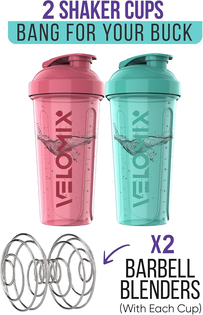 '-2 Pack- 28 oz Protein Shaker Bottles for Protein Mixes - 2x Wire Whisk | Leak Proof Shaker Cups for Protein Shakes | Protein Shaker Bottle Pack (Pink/Turquise)