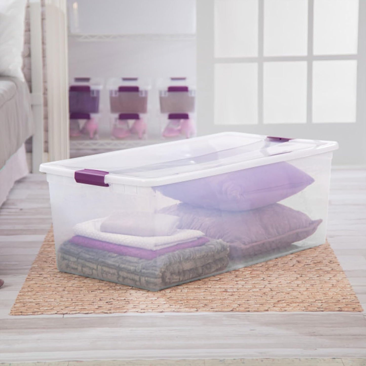 Sterilite 8-Pack 110 Quart ClearView Latch Box, Stackable Organizer Bins with Latching Lids - Clear Plastic Organization Containers for Closet, Bedroom, Shelving Units and Everyday Home Storage