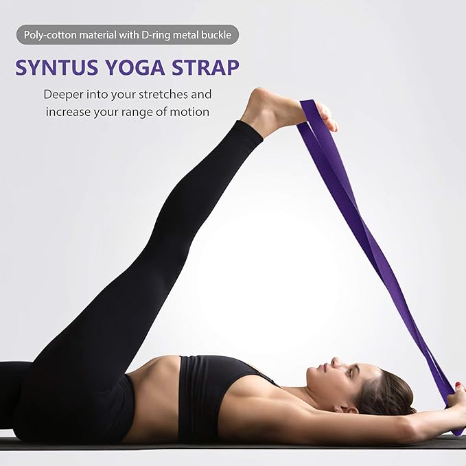 Syntus Yoga Block and Yoga Strap Set, 2 Soft Non-Slip Yoga Blocks 9×6×4 inches, 8FT Metal D-Ring Strap for Yoga, General Fitness, Pilates, Stretching and Toning