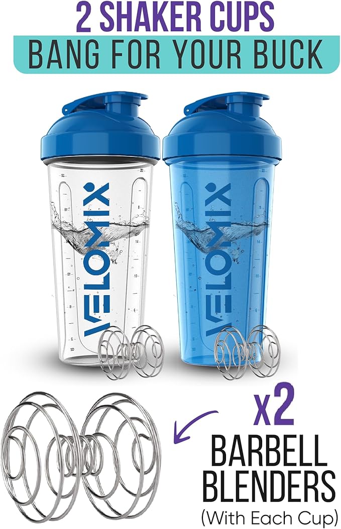 '-2 Pack- 28 oz Protein Shaker Bottles for Protein Mixes - 2x Wire Whisk | Leak Proof Shaker Cups for Protein Shakes | Protein Shaker Bottle Pack | Shakers for Protein Shakes-Blue&Transparent