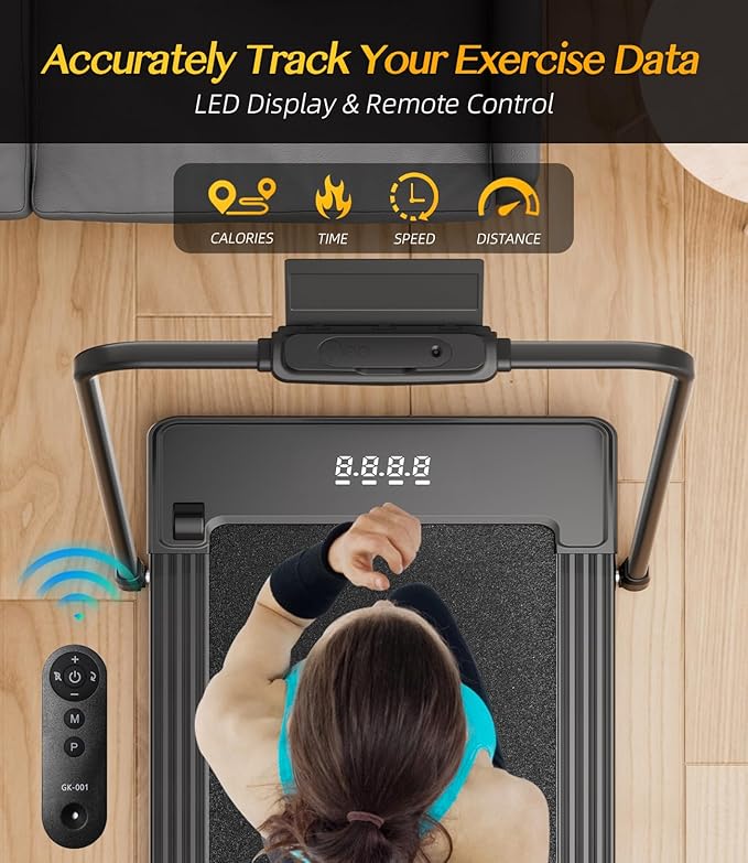 2 in 1 Folding Treadmill, Smart Walking Running Machine with Bluetooth Audio Speakers, Installation-Free,Under Desk Treadmill for Home/Office Gym Cardio Fitness