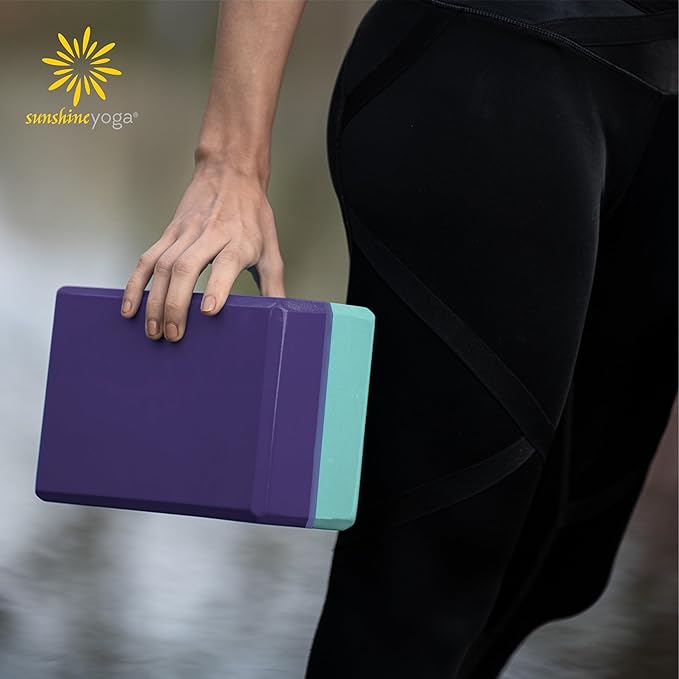 Sunshine Yoga 4" Striped Yoga Block, 6 Pack Bulk EVA Foam Yoga Blocks, Firm and Supportive Yoga Brick, Balance Foam for Stretching, Pilates, and Workout, 4" x 6" x 9"