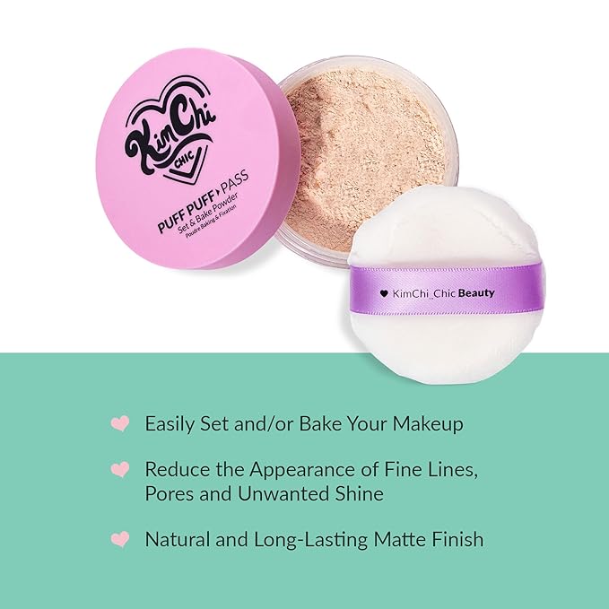 Kimchi Chic Beauty Puff Puff Pass Set and Bake Setting Powder for Makeup, Extra Fluffy Loose Face Powder Poof, Soft Natural Face Makeup for Uneven Skin Tone, 03 Translucent