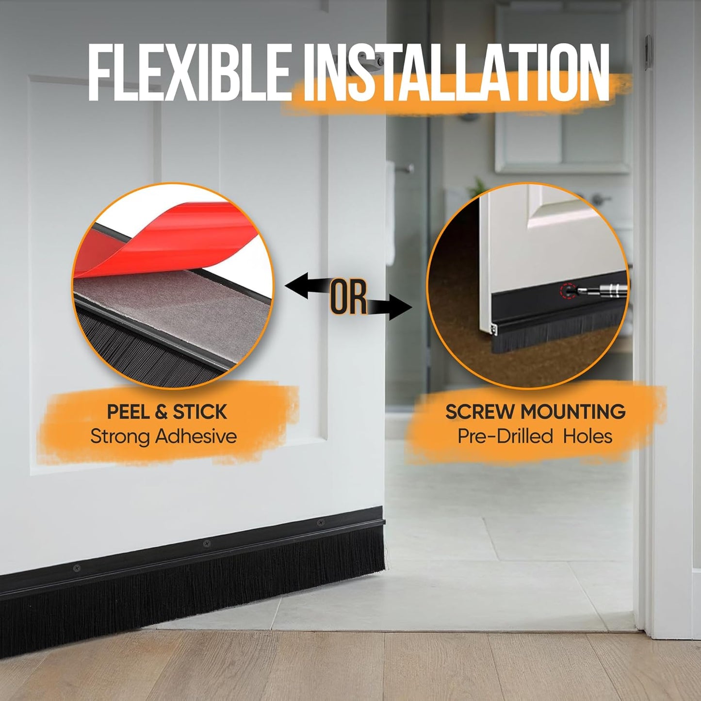Premium 2 Pack Door Sweep for Bottom ā Metal Gap Filler Draft Blocker, Weather Stripping Threshold Seal, Brush Weather Storm Soundproofing Rodent Guard Excluder Strip, Rain Drip Draft Stopper