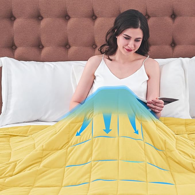 King Size Weighted Blanket for Adults (20 lbs, 80β x 87β, Yellow) Cooling Heavy Blanket for Sleeping Perfect for 190-210 lbs, Breathable Blanket for Adults & Couple All Season, Machine Washable