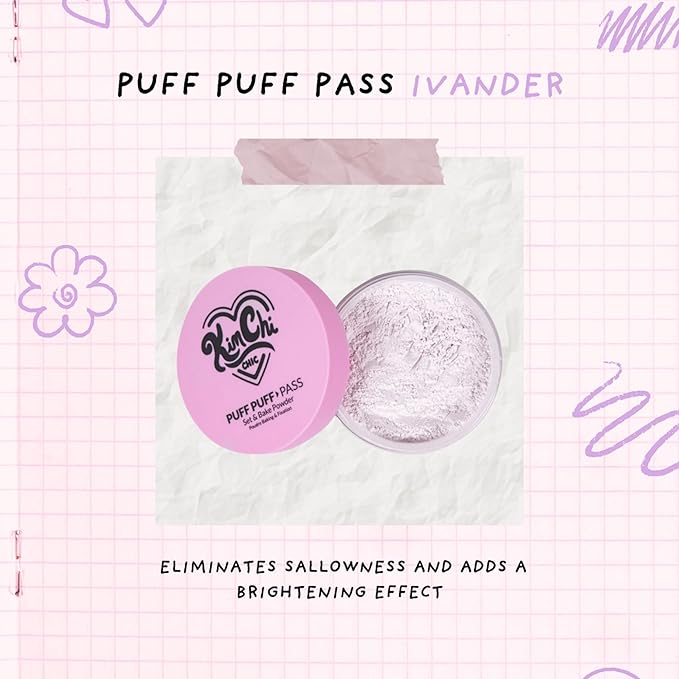 Kimchi Chic Beauty Puff Puff Pass Set and Bake Setting Powder for Makeup, Extra Fluffy Loose Face Powder Poof, Soft Natural Face Makeup for Uneven Skin Tone, 01 Ivander