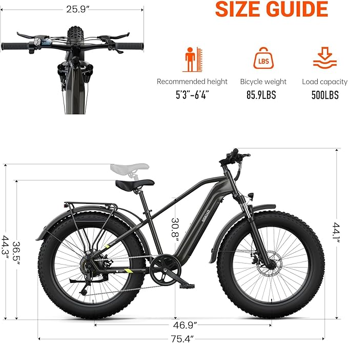 SISIGAD Electric Bike for Adults, 1500w | 50Miles | 32Mph Electric Mountain Bike - 48V 15Ah Removable Built-in Battery, 26" Fat Tire Dirt Ebike - 7Speed Shock Absorber E-MTB UL2849 Tested for Commute