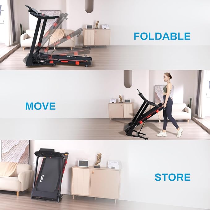 Treadmills for Home, 15% Auto Incline, 0.5-10 MPH, 18" Belt, 3 HP, 350lb Capacity, Foldable, Bluetooth App