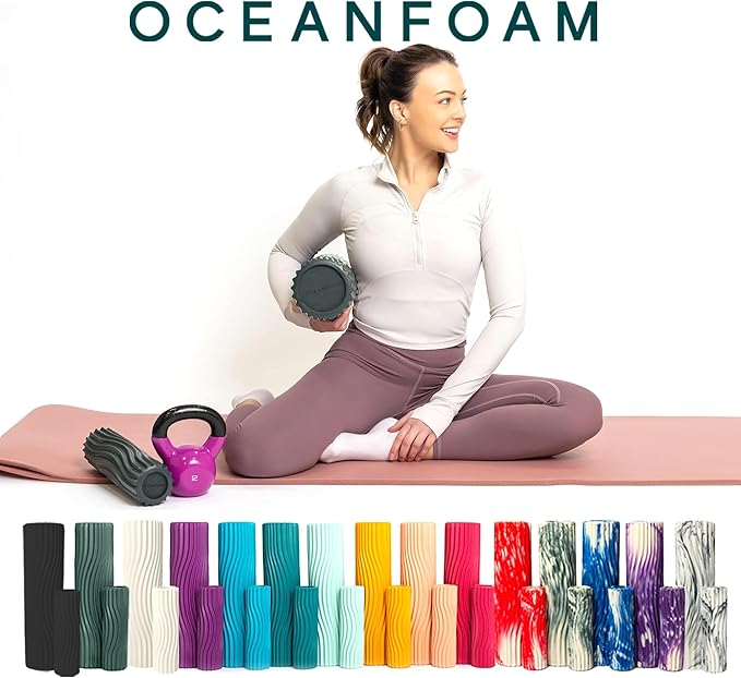Oceanfoam Tidal Roller - Hunter - Muscle Massage Foam Roller for Back Pain & Stretching - Firm and Ergonomic Wide Wave Textured - Yoga, Athletics, & Wellness - Full Size, 20" x 5"